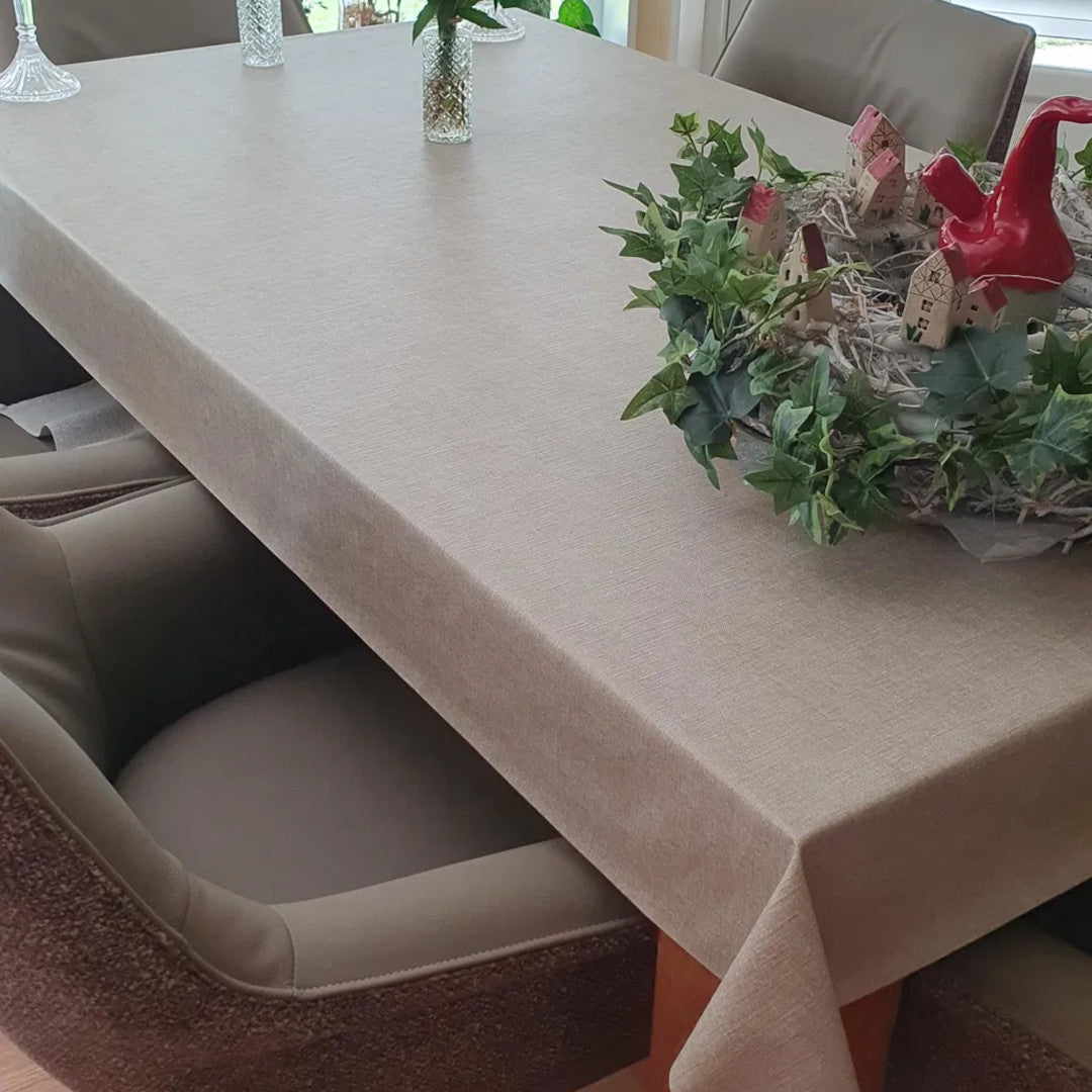 Linen Look Sand - einfarbige Wachstuch Tischdecke in Leinenoptik mit geprägter Oberfläche