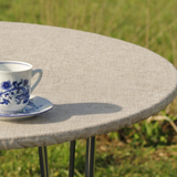Linen Look Sand - Runde Wachstischdecke mit Gummizug