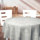 Live The Leaf Cotton Grey – elegante runde 160 cm Wachstuch Tischdecke mit weißen Blättern
