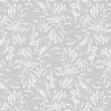 Live The Leaf Cotton Grey – elegante 160 cm breite Wachstuch Tischdecke mit weißen Blättern