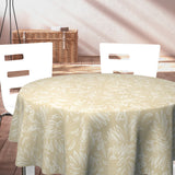 Live The Leaf Wheat - Elegante Runde Wachstuch-Tischdecke, 160 cm, mit weißen Blättern