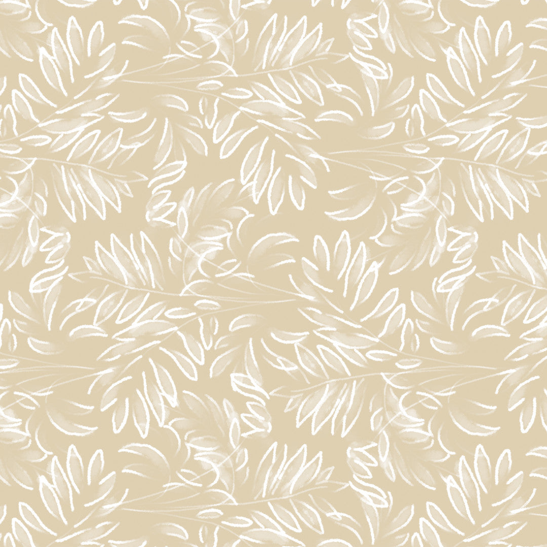 Live The Leaf Wheat - Elegante 160 cm breite Wachstuch Tischdecke mit weißen Blättern