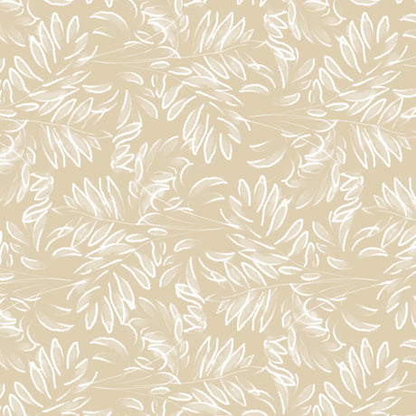 Live The Leaf Wheat - Elegante 160 cm breite Wachstuch Tischdecke mit weißen Blättern