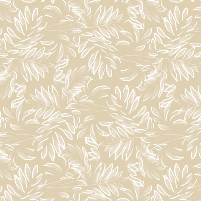 Live The Leaf Wheat - Elegante 160 cm breite Wachstuch Tischdecke mit weißen Blättern