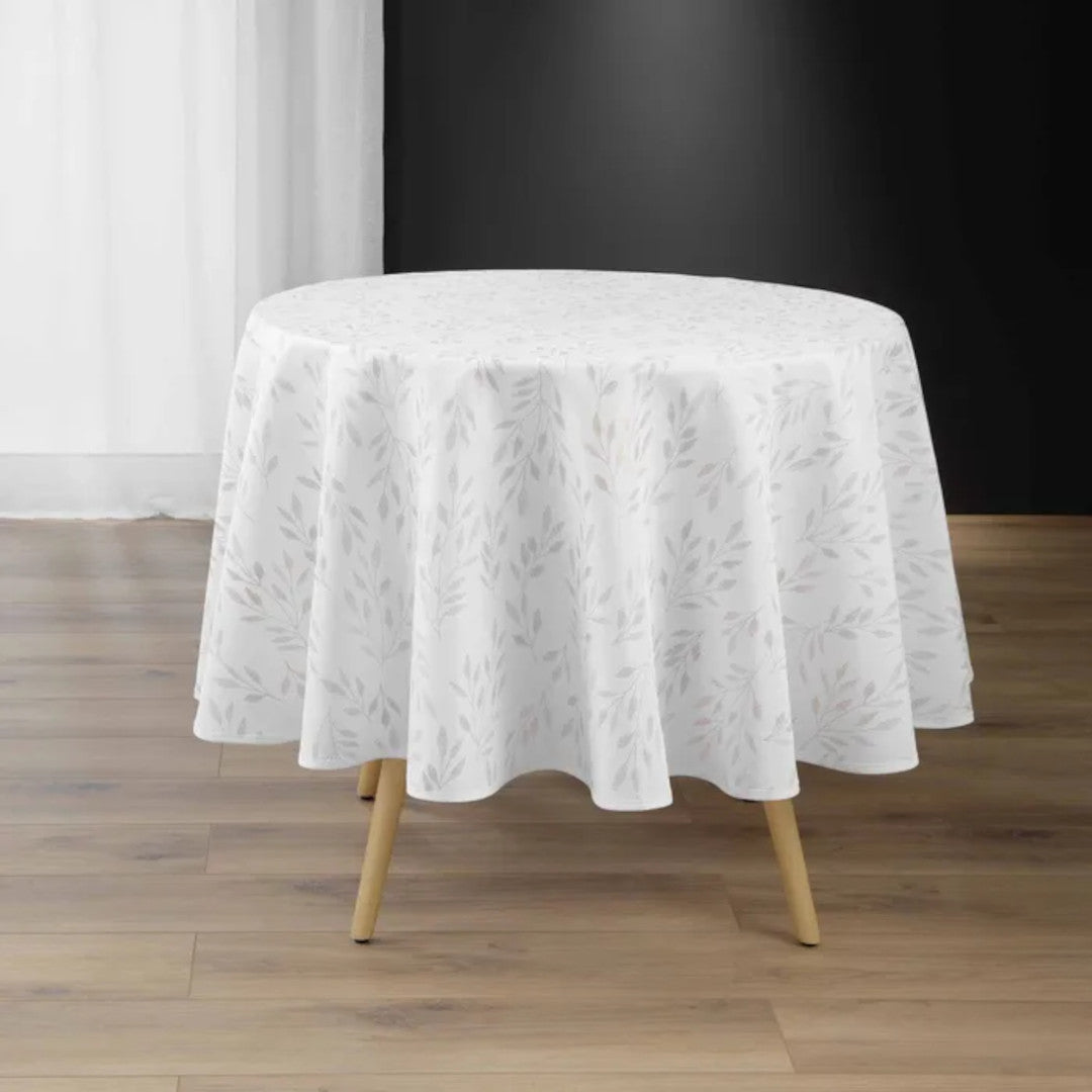 Lonigold Naturel Ø 180 cm - Runde Tischdecke mit Blattmuster und Fleckschutz