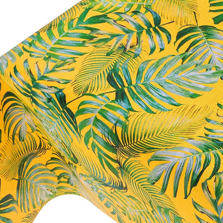 Madeira Yellow - Wachstuch Tischdecke mit Struktur und Palmblättern auf sonnengelbem Grund