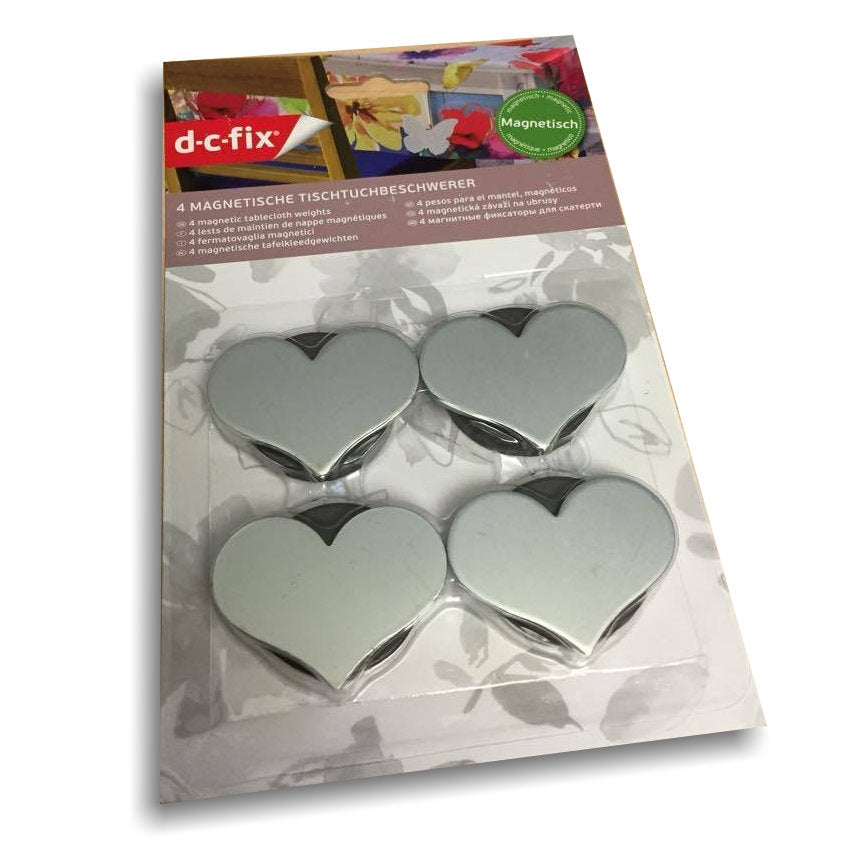 Magnetische Tischdeckenbeschwerer, silbernes Herz – 4er-Set