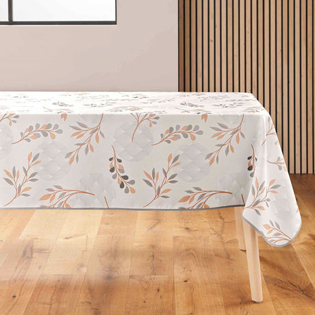 Manola Natural rechteckige Tischdecke mit Blattmuster in Beige und Braun auf Weiß