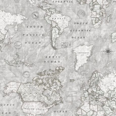 Map Mundi Grau, abwaschbare Tischdecke mit Weltkarte