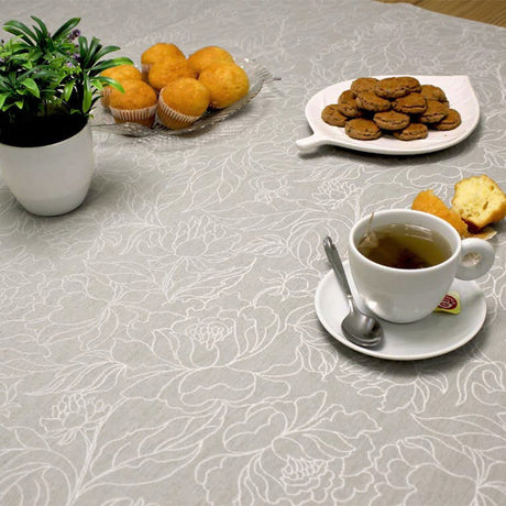 Marcella Hellgrau - Abwaschbare Tischdecke mit Blumenmotiv in Linienoptik