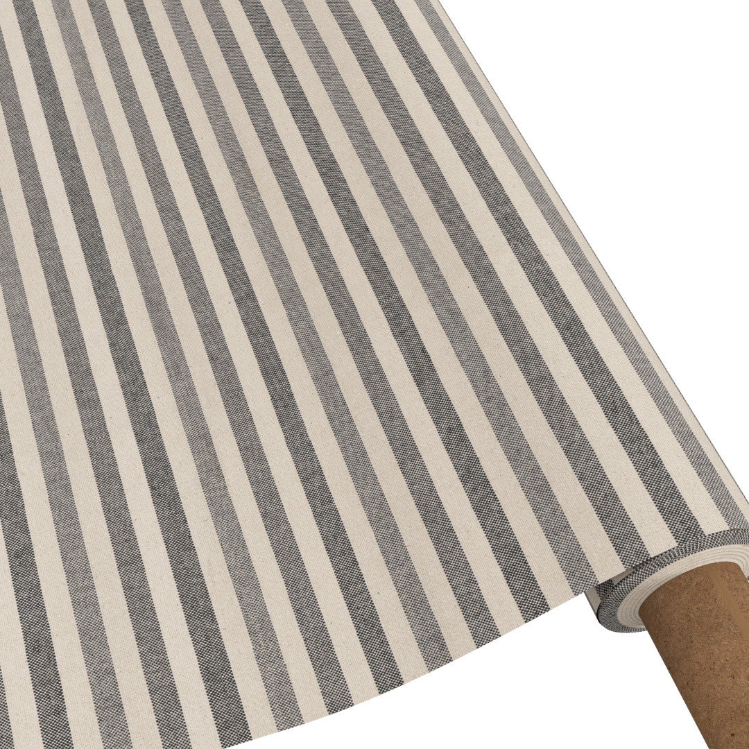 Marché Streifen Grau – Runde abwaschbare Tischdecke mit Streifen und rutschfester Unterseite