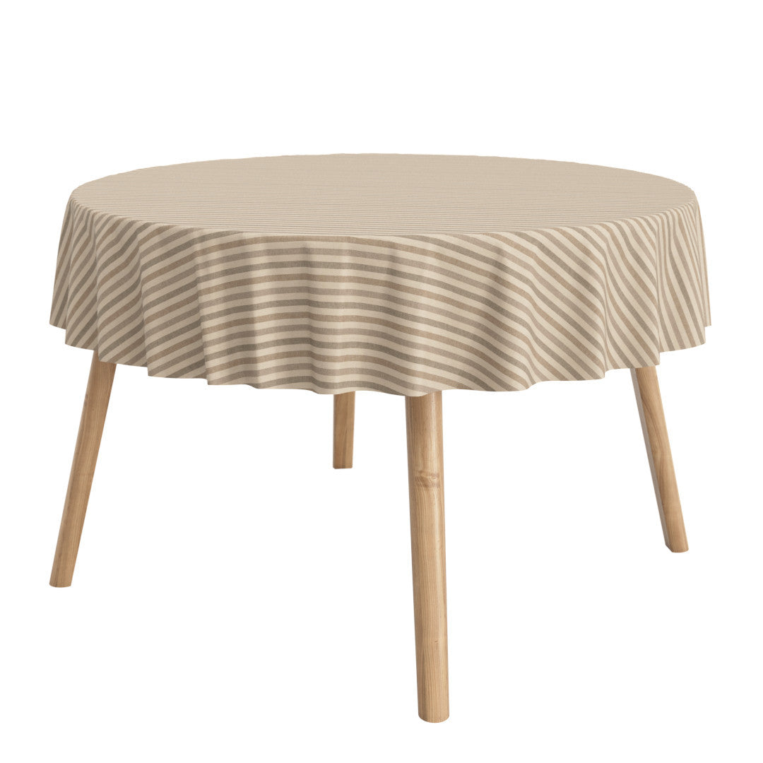 Marché Striber Sand – runde abwaschbare Tischdecke mit Streifen und rutschfester Unterseite