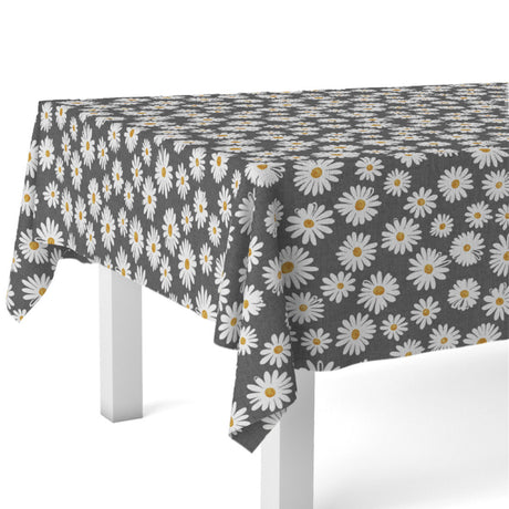 Margarita Anthrazit - Abwaschbare Tischdecke mit Margeriten, Eckaufnahme