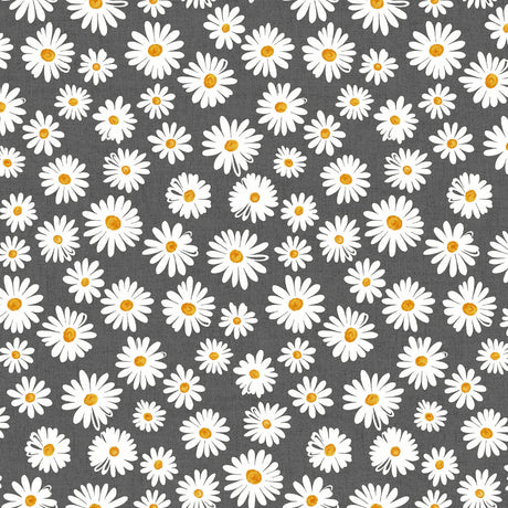 Margarita Anthrazit - Abwaschbare Tischdecke mit Margeriten und grauem Grund