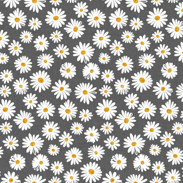 Margarita Anthrazit - Abwaschbare Tischdecke mit Margeriten und grauem Grund