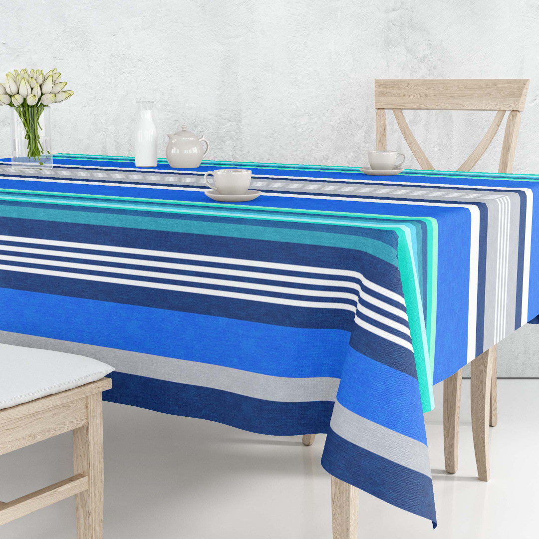Maritim Streifen Blau – Abwaschbare Tischdecke mit blauen Streifen