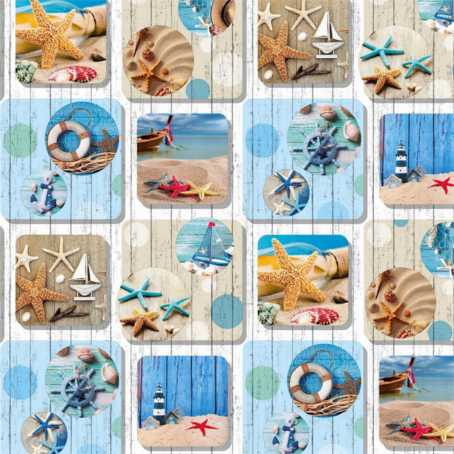 Maritim Multicolor - Wachstuch Tischdecke mit Strandmotiven