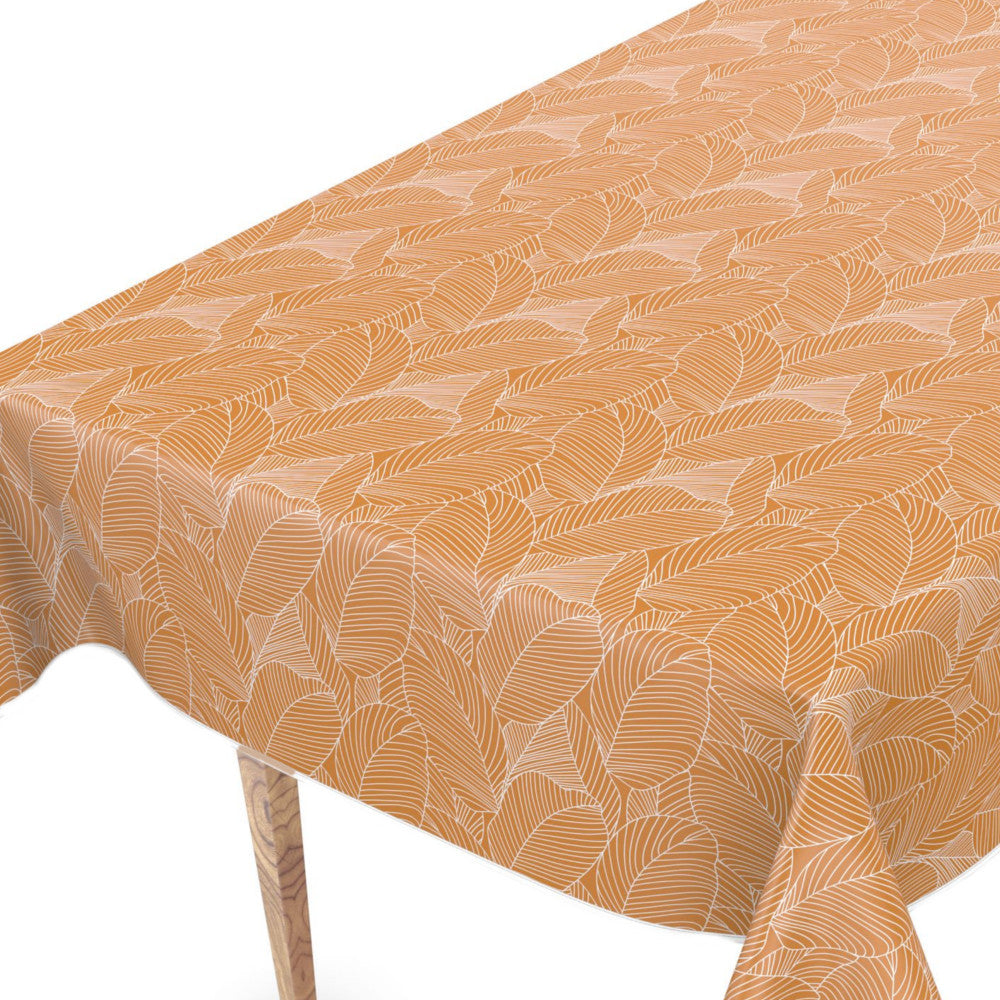 Mathilda Hellbraun/Beige – Wachstuch Tischdecke mit Blättern im Strichdesign