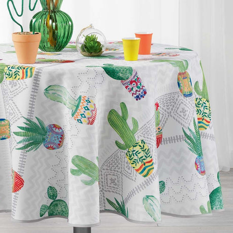Melocactus Weiß Ø 180 cm, runde fleckabweisende Tischdecke