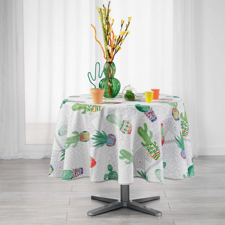 Melocactus Weiß Ø 180 cm, runde fleckabweisende Tischdecke