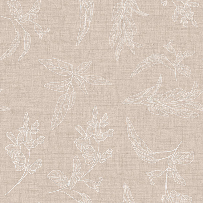 Muster von Mesina Beige – Wachstuch Tischdecke in Leinenoptik mit Blattzeichnungen