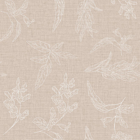 Muster von Mesina Beige – Wachstuch Tischdecke in Leinenoptik mit Blattzeichnungen