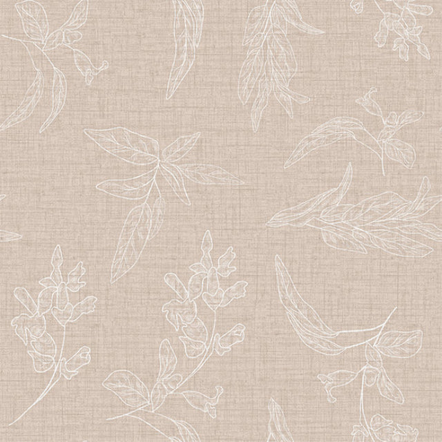 Muster von Mesina Beige – Wachstuch Tischdecke in Leinenoptik mit Blattzeichnungen