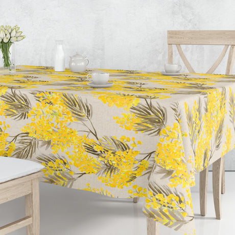 Mimosa - Abwaschbare Tischdecke mit schönen großen gelben Akazienblüten