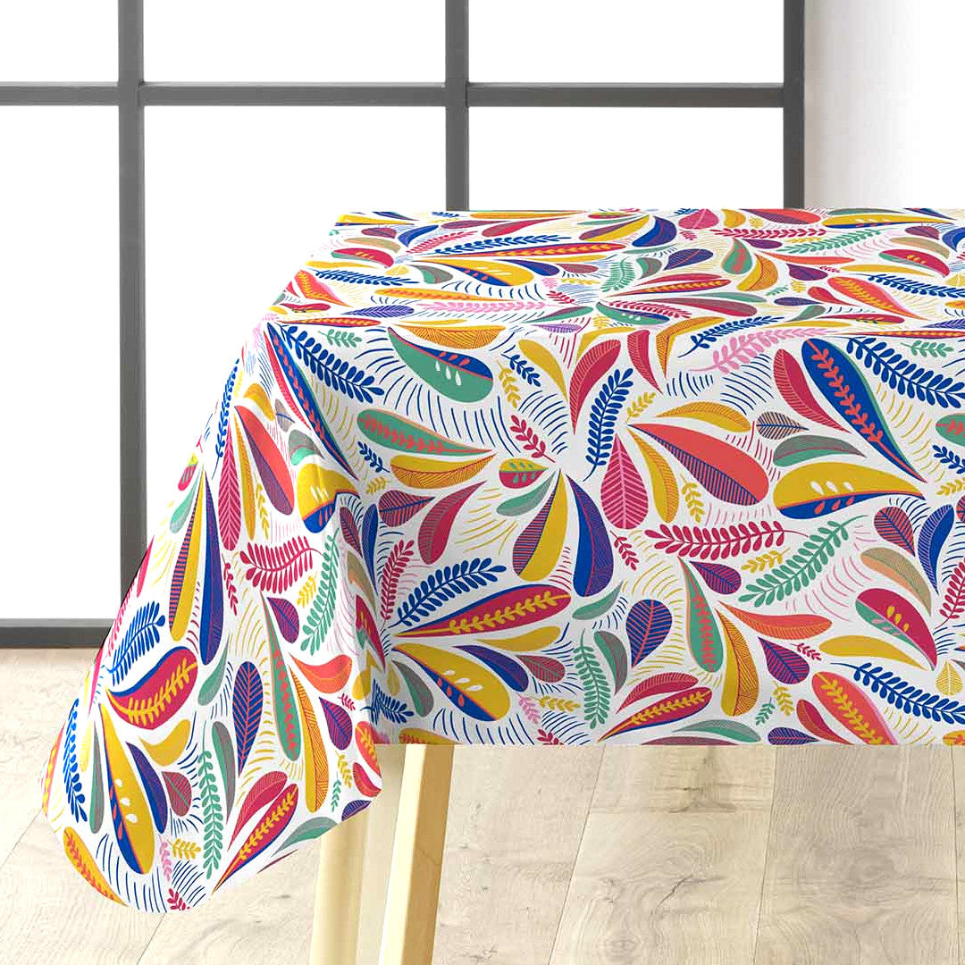 Minima Multico – Wachstuch Tischdecke mit farbenfrohem Retro-Blattmuster