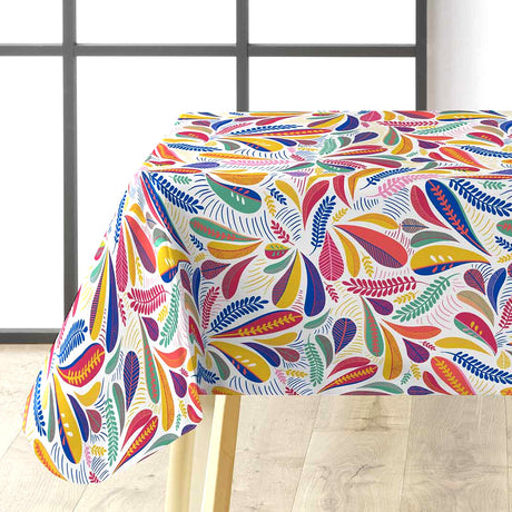 Minima Multico – Wachstuch Tischdecke mit farbenfrohem Retro-Blattmuster