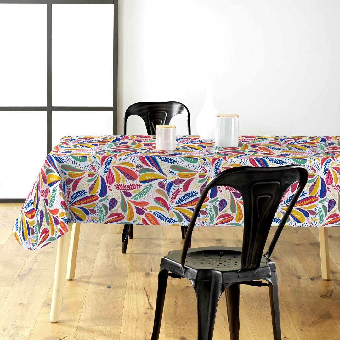 Minima Multico – Wachstuch Tischdecke mit farbenfrohem Retro-Blattmuster