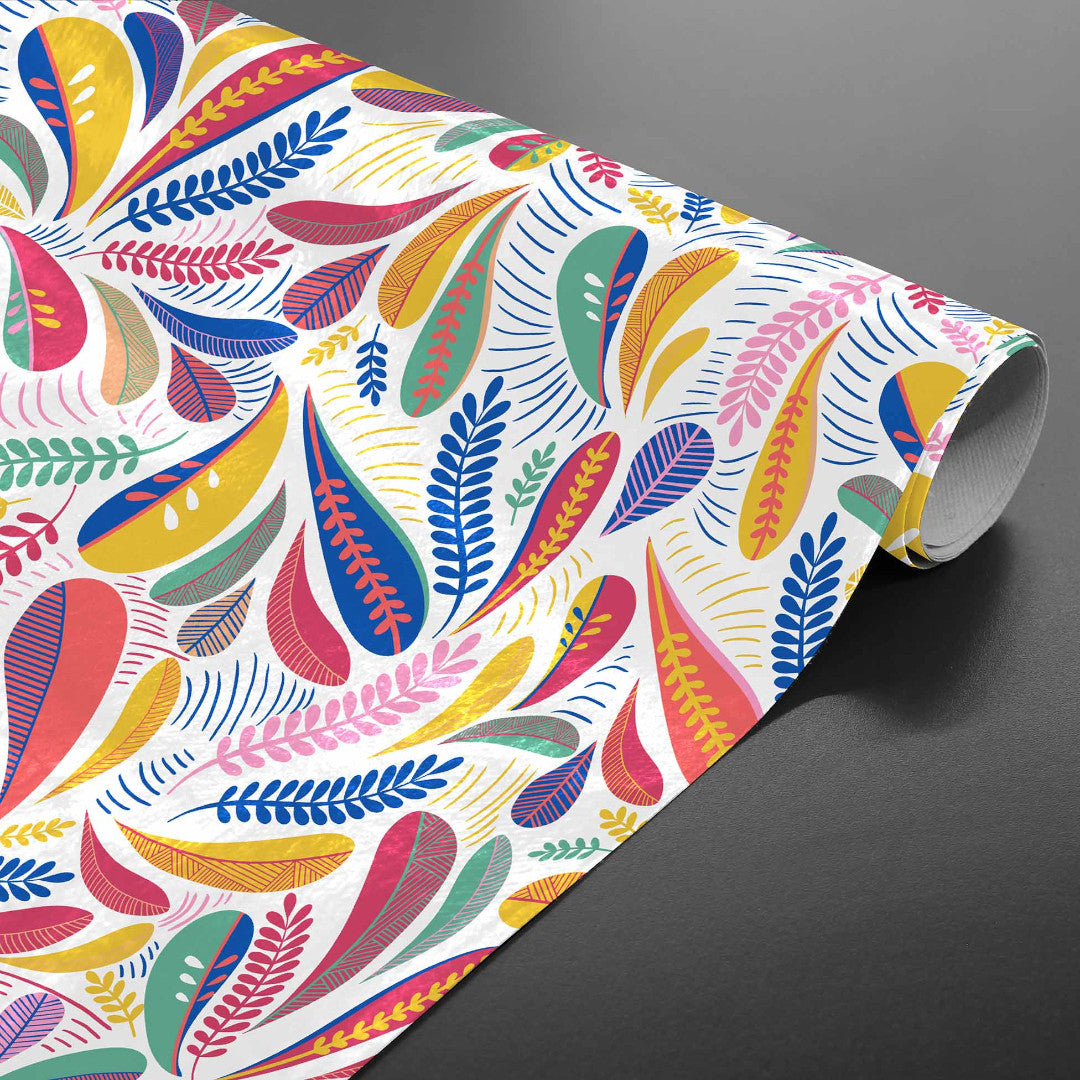 Minima Multico – Wachstuch Tischdecke mit farbenfrohem Retro-Blattmuster