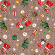 Musterbild von Regalos – abwaschbare Weihnachtstischdecke mit Geschenken, Wichteln und Weihnachtsbäumen