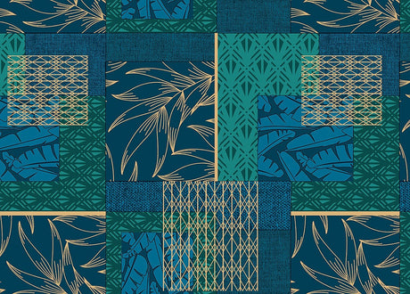 Mustermix – Wachstuch Tischdecke in Blau- und Grüntönen mit Gold