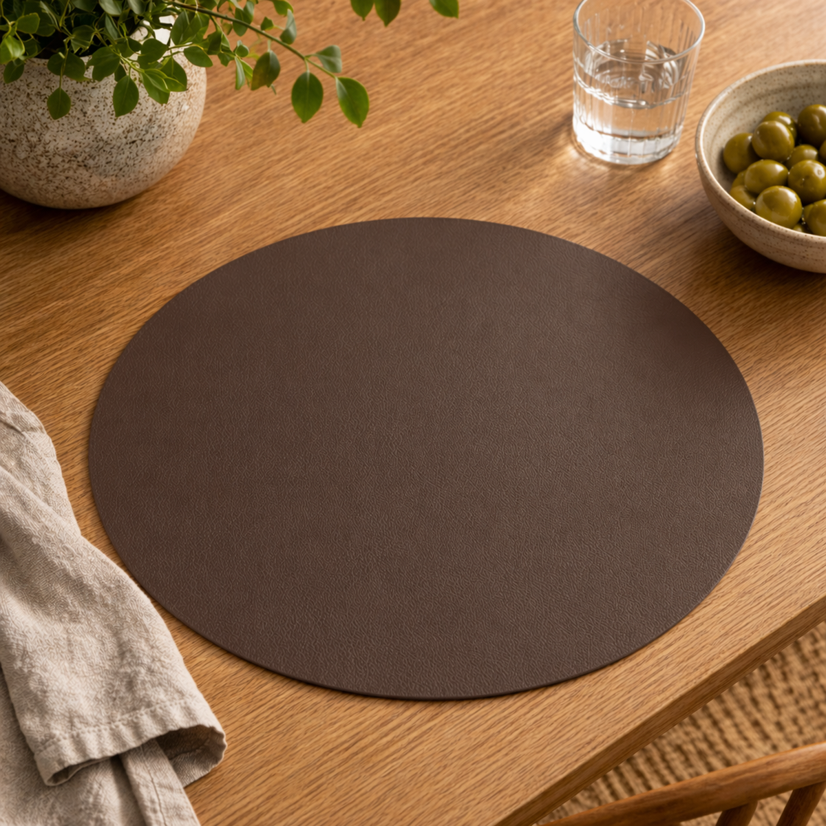 Moon rundes Tischset aus Kunstleder – Mokka/Kupfer – Ø38 cm, Mokka