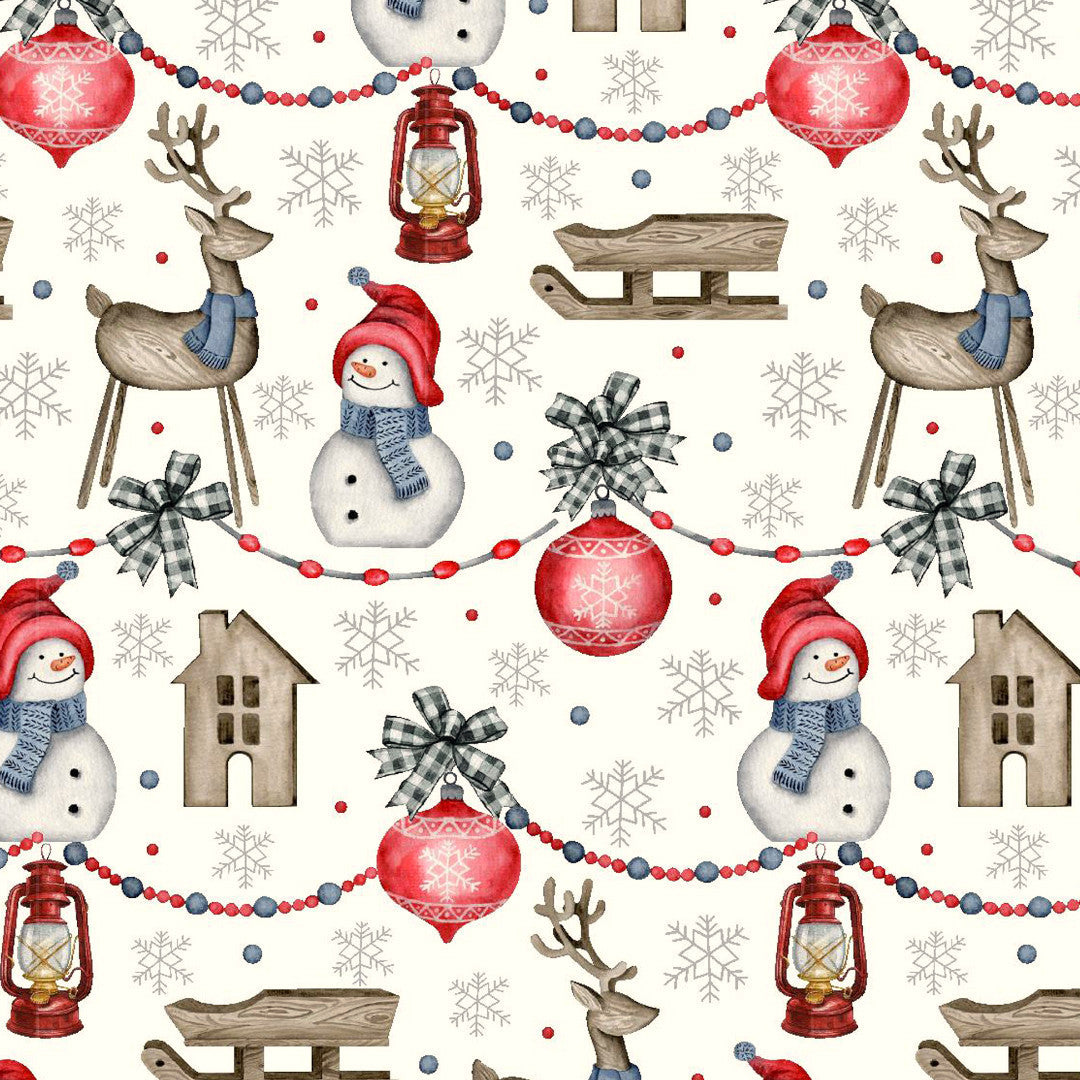 Muster der Nieve Weihnachtstischdecke mit fröhlichen Schneemännern und Weihnachtsmotiven
