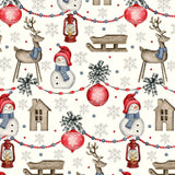 Muster der Nieve Weihnachtstischdecke mit fröhlichen Schneemännern und Weihnachtsmotiven