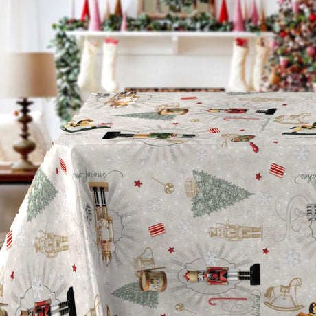 Der Nussknacker – Wachstuch Tischdecke für Weihnachten auf dem Tisch, Weihnachtsbaum, Trommel, Schaukelpferd