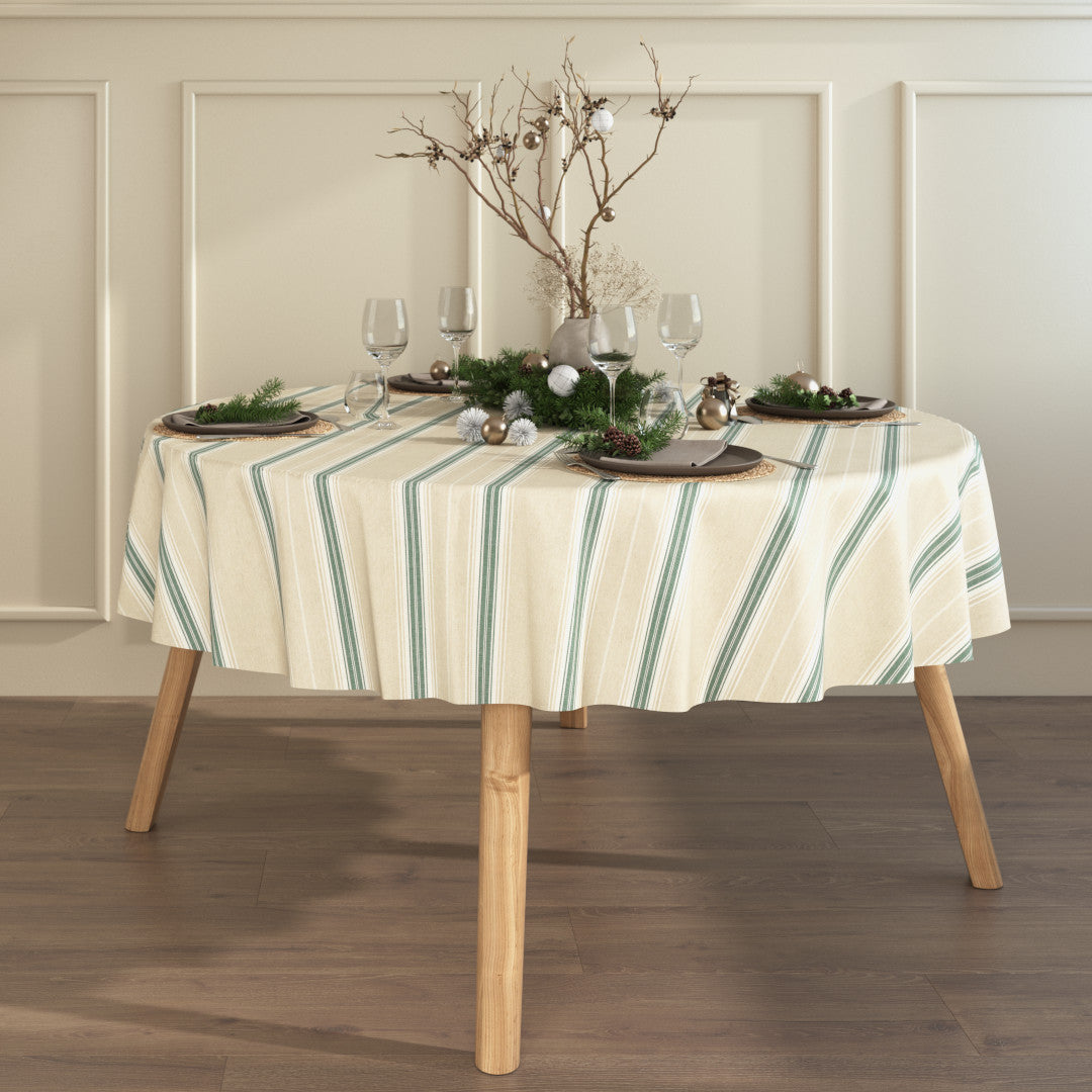 Nordisk Julestribe Grün - Weihnachtstischdecke in Leinenoptik mit Acrylbehandlung