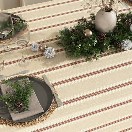 Nordisk Julestribe Rot - Weihnachtstischdecke in Leinenoptik mit Tischdekoration