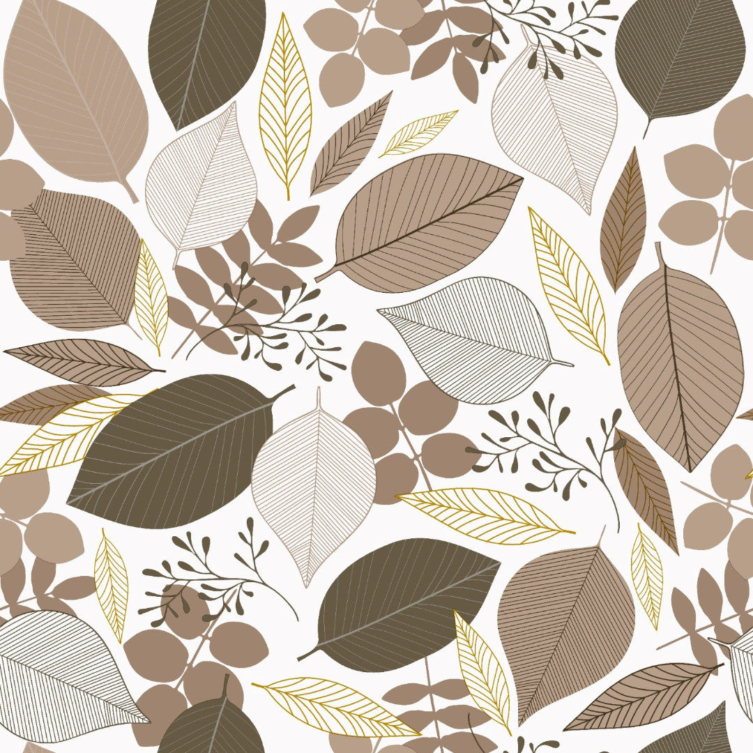 Nordisk Skov - Wachstuch Tischdecke mit Blattmotiv in Beige- und Goldnuancen