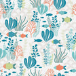 Oceania White - Wachstuch Tischdecke mit Fischen und Meerespflanzen