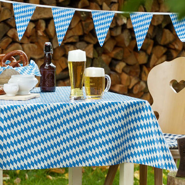 Oktoberfest Wachstuch Tischdecke Bayerische Raute, klassisches blau-weißes Harlekin-Karo