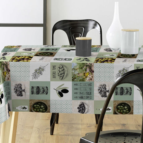 Olive – Wachstuch Tischdecke mit Oliven und Olivenöl