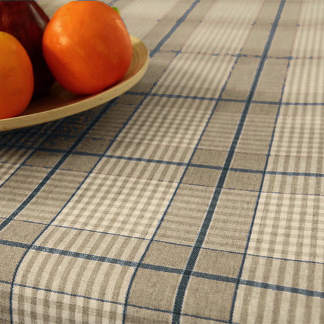 Olmer Karo Blau – Abwaschbare Tischdecke in Leinenoptik
