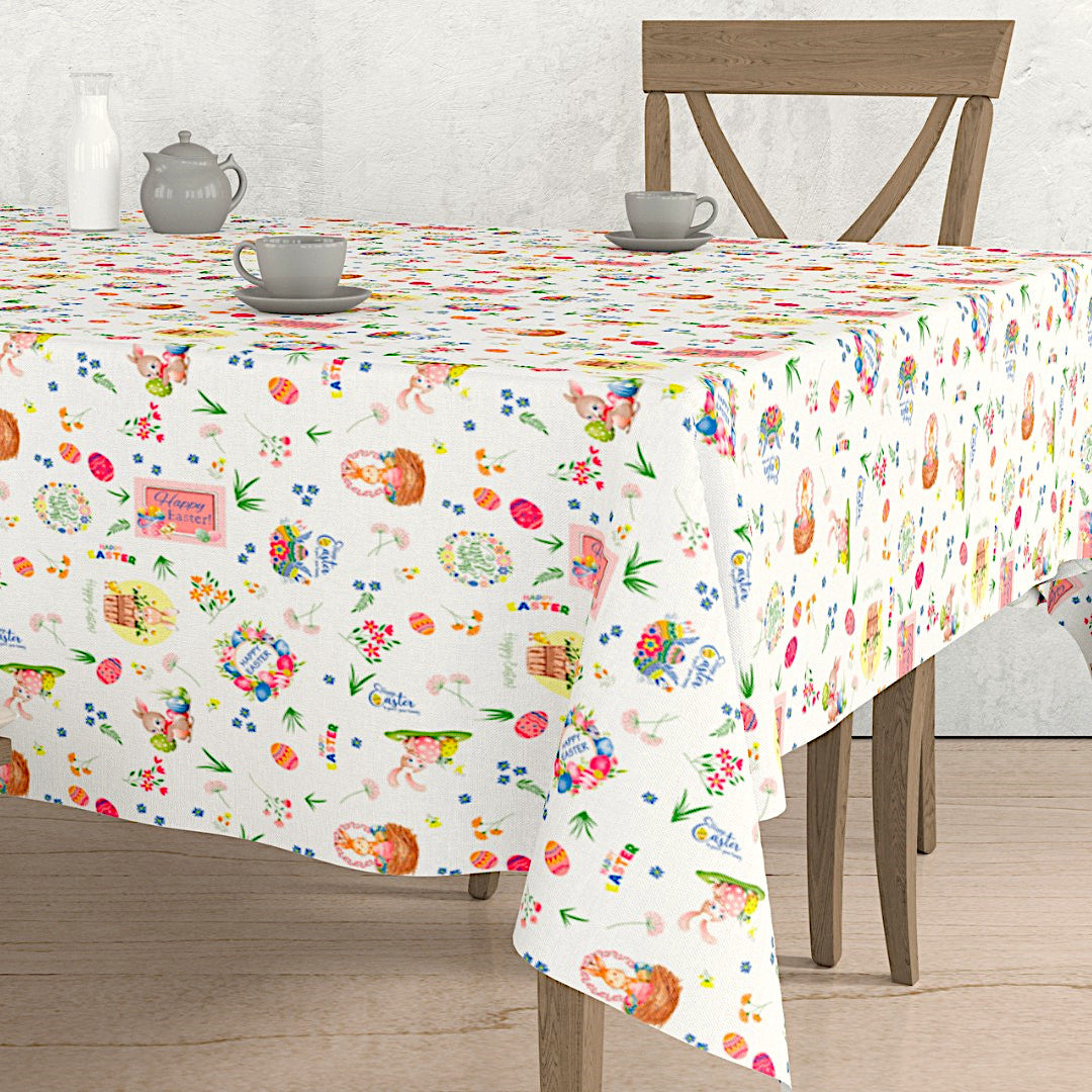 Osterzeit Weiß - Abwaschbare Tischdecke mit Ostermotiven