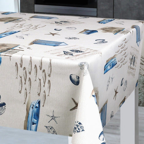 Am Strand - Wachstuch Tischdecke mit maritimen Motiven