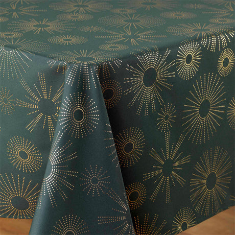 Pampille Metallic Print - Grün/Gold - fleckabweisende Weihnachtstischdecke, 150 x 240 cm