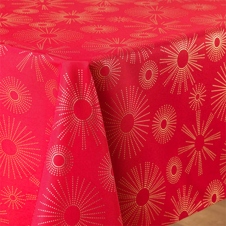 Pampille Metallic Print - Rot/Gold - Fleckabweisende Weihnachtstischdecke, 150 x 300 cm
