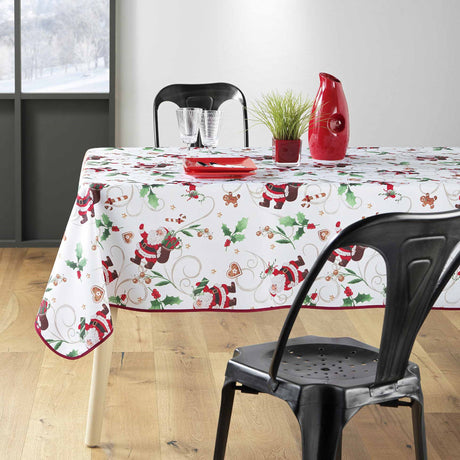 Pere Noel Weiß 150 x 240 cm, rechteckige, fleckabweisende Weihnachtstischdecke, gedeckter Tisch